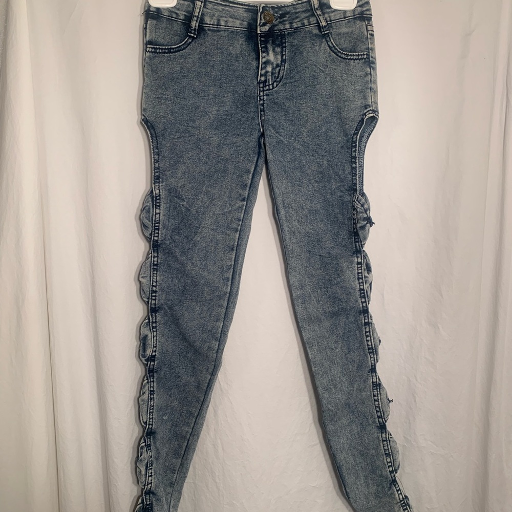 WOMENS EDEN ONE SIZE SMALL WAIST 26 BLUE DENIM JEANS WITH SIDE CUT OUTS